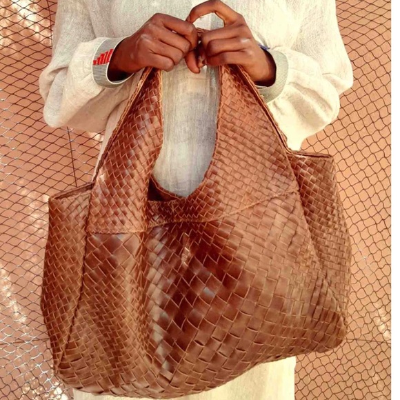 Claramonte Pablo Leather Woven Bag, dark brown, like new - Picture 4 of 8